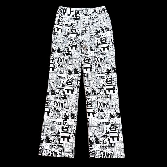 Princess Polly Newsprint Pants Women’s All Over Print White Black Straight Sz 6 - Picture 2 of 5